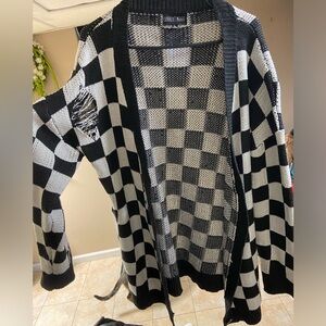 Current mood distressed checkerboard cardigan